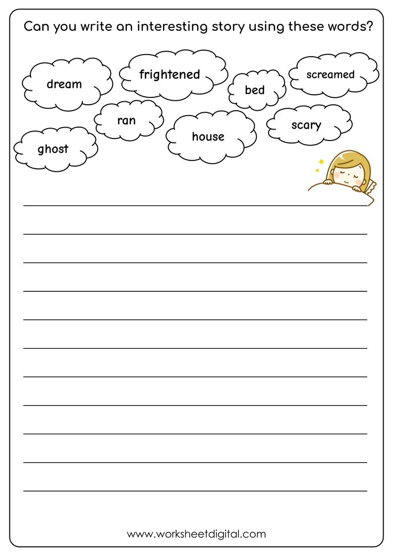 Cute printable worksheet for Pre-K learners featuring rainy day writing prompts