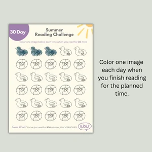 Pre-K student holding a 30-day reading challenge printable worksheet for early learners