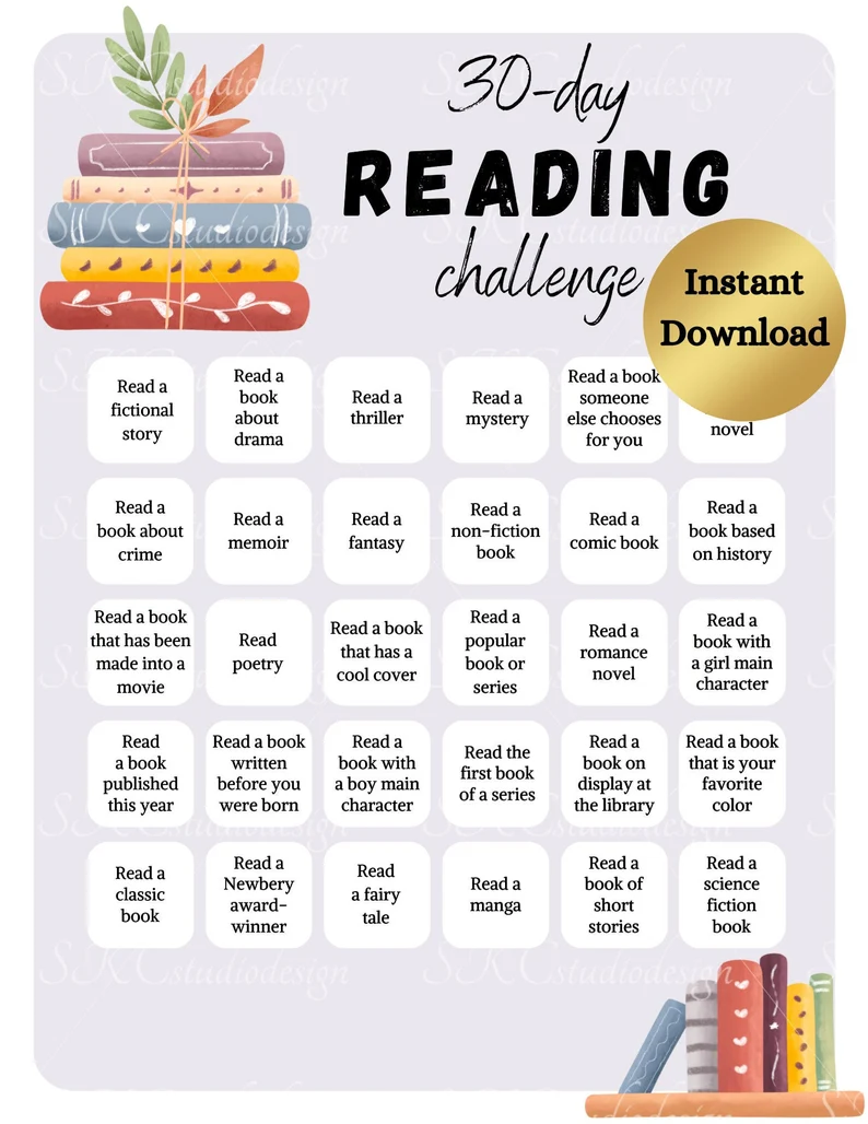 Printable 30-day reading challenge worksheet for Pre-K students