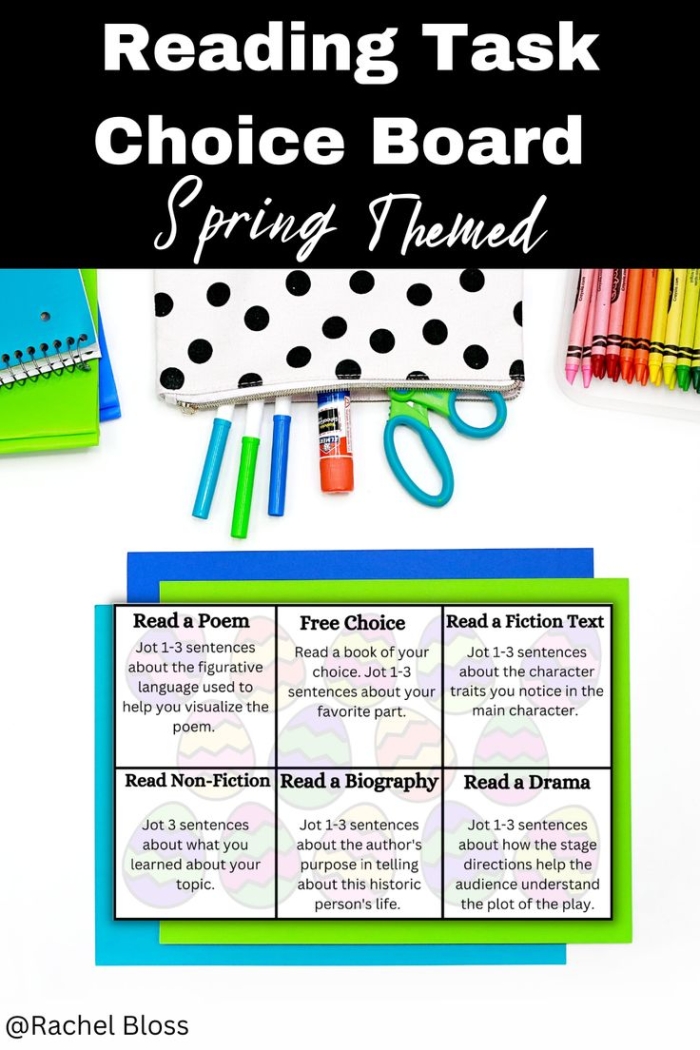 Choice Board worksheet featuring fun reading activities for Pre-K students