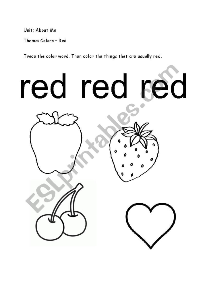Explore the Color Red with this engaging worksheet for young learners A worksheet for Pre-K children featuring the color red and a fun apple project