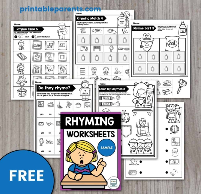 Rhyming Assessment Activity for Kindergarten Learners - Image 12 Pre-K student completing a rhyming knowledge assessment worksheet with picture matching and word pairing activities