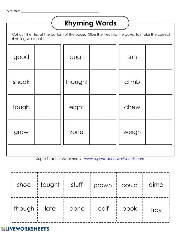Rhyming Words Game 3 worksheet featuring a maze of rhyming words for Pre-K children