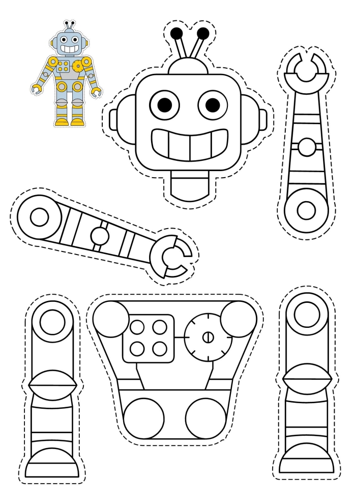Engaging Cutting Squares and Rectangles: Build a Robot activity for early learners Kids cutting squares and rectangles to create a colorful robot on a prekindergarten worksheet