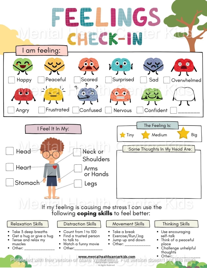 Pre-K reading worksheet featuring colorful illustrations to help children identify the five senses and different feelings