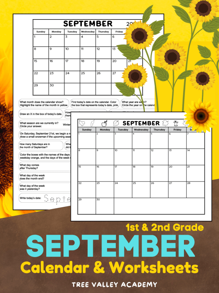 Create a Calendar worksheet image featuring engaging educational activities for young learners September worksheet for Pre-K with fun counting, handwriting, and coloring tasks
