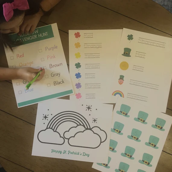 Shamrock tracing and coloring worksheet for Pre-K children celebrating St. Patrick's Day