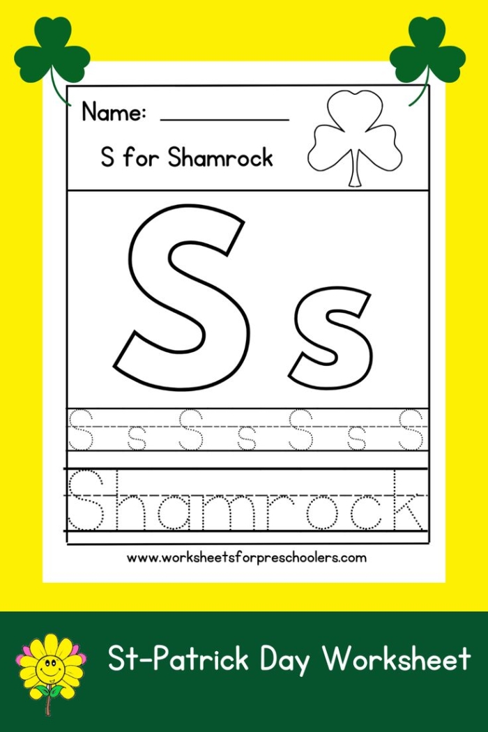 Shamrock-themed worksheet for Pre-K subtraction practice featuring coloring activities