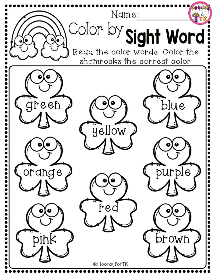 Colorful shamrock worksheet for Pre-K subtraction practice