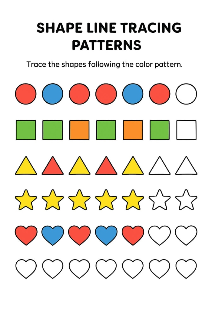 Shape Line Patterns worksheet designed for Pre-K math readiness Worksheet featuring shape line patterns for preschool geometry practice