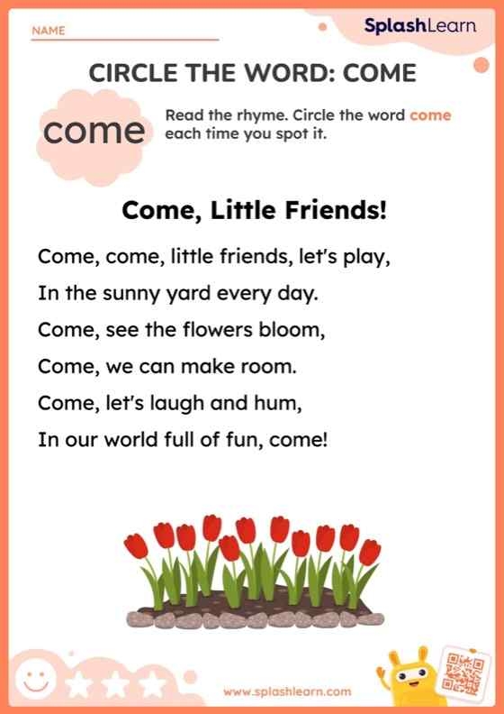 Pre-K student working on a life science themed Spruce Up the Sight Word Come worksheet