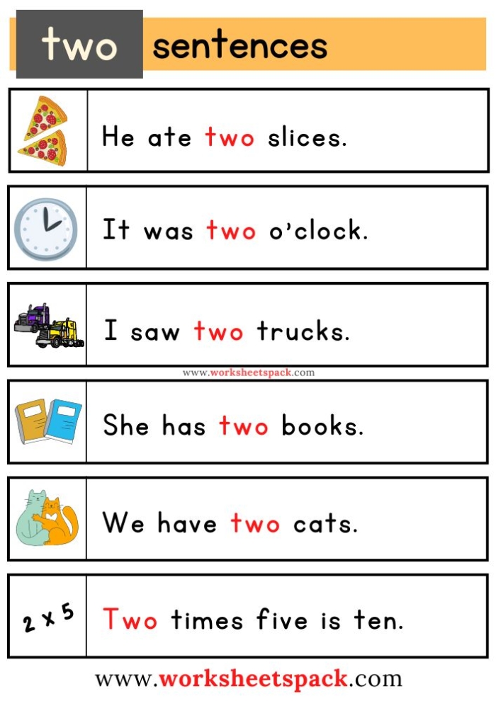 Sight Word Two Practice Worksheet for Pre-K Students 23 Pre-K student practicing writing and identifying the sight word two on a worksheet