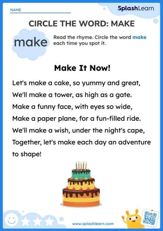 Colorful worksheet for Pre-K students to practice sight words with fun art activities