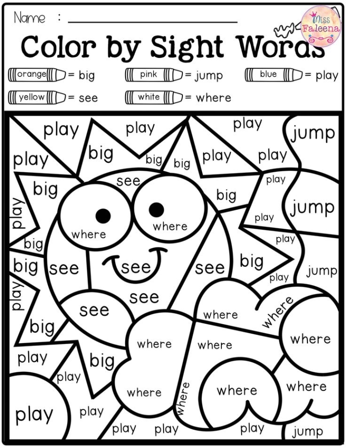 Fun and engaging worksheet for Pre-K students to learn sight words through art activities