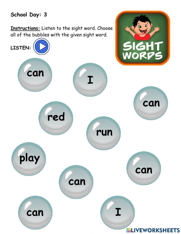 Colorful worksheet for Pre-K students to practice the sight word "can" through engaging activities. Fun title image for the "Spruce Up the Sight Word: Can" worksheet in a Pre-K grammar lesson.