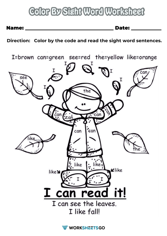 Interactive worksheet for teaching the sight word "Come" to Pre-K children