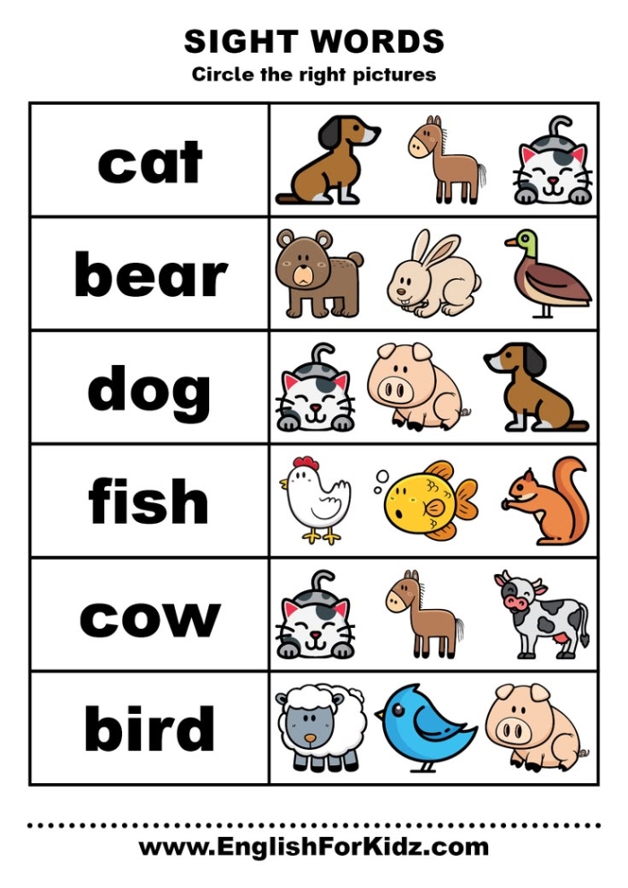 Pre-Kindergarten sight word flash cards for words from here to like