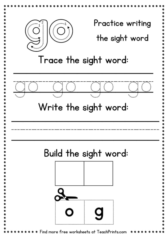 Pre-K student working on a Spruce Up the Sight Word Go activity worksheet