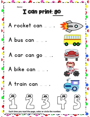 Pre-K student working on a colorful Spruce Up the Sight Word Go printable worksheet