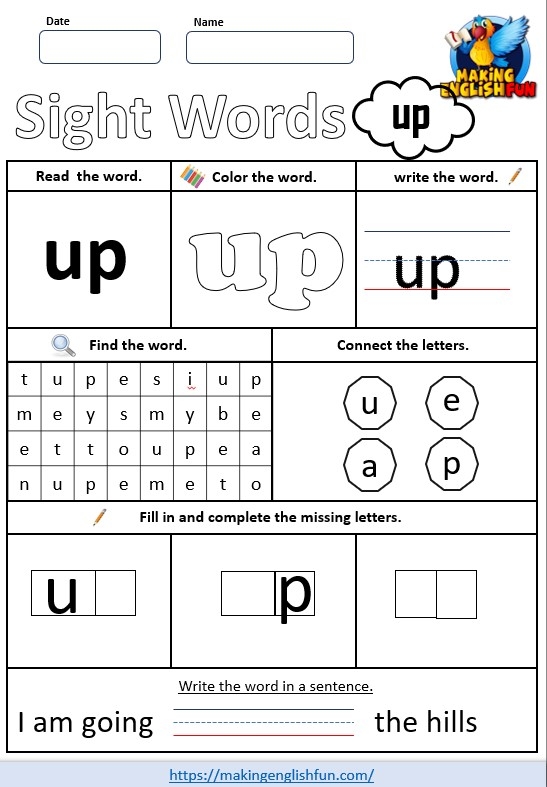 Colorful worksheet for Pre-K students featuring hands-on activities to learn sight words. Engaging printable designed to make learning fun and interactive.