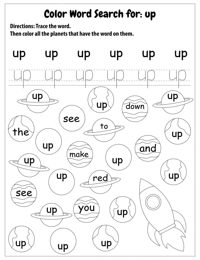 Pre-K student engaging with a creative sight word craft activity on a Time and Money themed worksheet