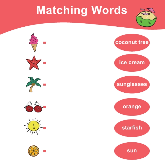 Matching Words Pattern Recognition Exercise for Preschool Learners Pre-K student matching identical sight words on a colorful worksheet activity