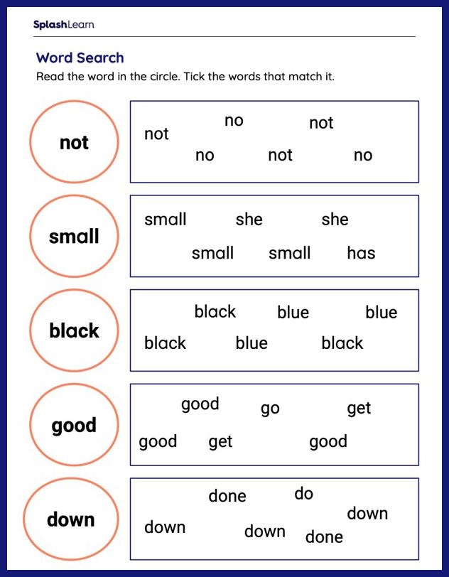 Matching Words Worksheet 11 Sight Word Pattern Recognition for Preschoolers Pre-K matching words worksheet featuring sight word recognition tasks for pattern practice