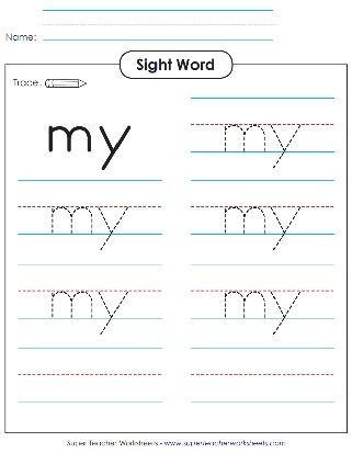 Pre-K printable worksheet for practicing the sight word my to build early reading skills