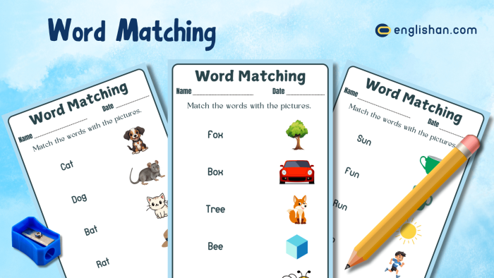 Sight Words Matching Exercise for Preschool Learners Image 21 Pre-K matching words worksheet activity showing sight words to match in pairs for pattern recognition practice