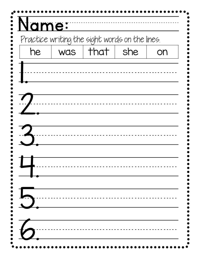 Engaging Writing Sight Words exercise for Pre-K students Worksheet for practicing sight words with young learners