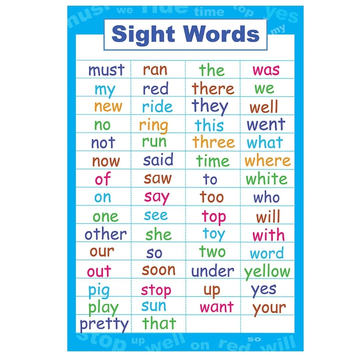 Pre-Kindergarten sight words flashcards featuring words from A to Are