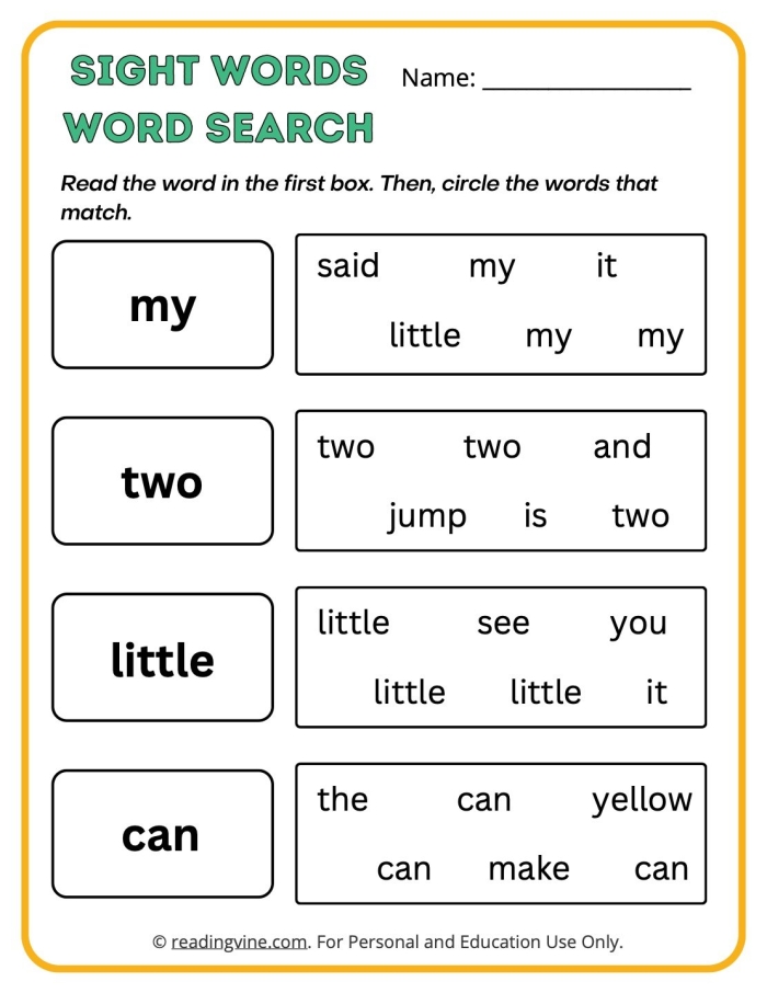 Pre-Kindergarten sight words flash cards featuring words from A to Are