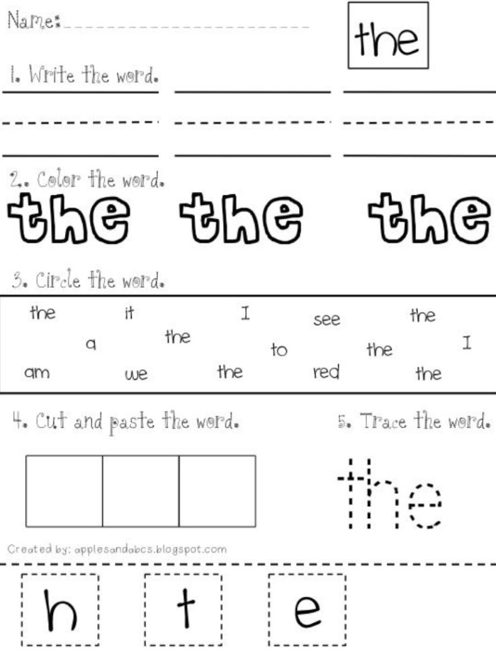 Pre-K student working on a Sight Words I Know geography themed practice page