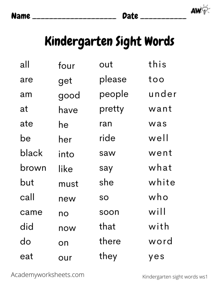 Colorful Sight Words I Know worksheet designed for Pre-K students to enhance reading skills