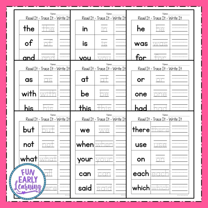 Engaging Writing Sight Words worksheet for little learners Children practicing sight words on a colorful worksheet for Pre-K learning