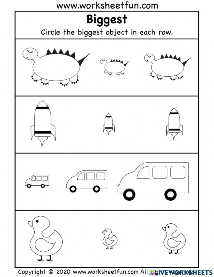 Worksheet for kids comparing sizes to develop math skills