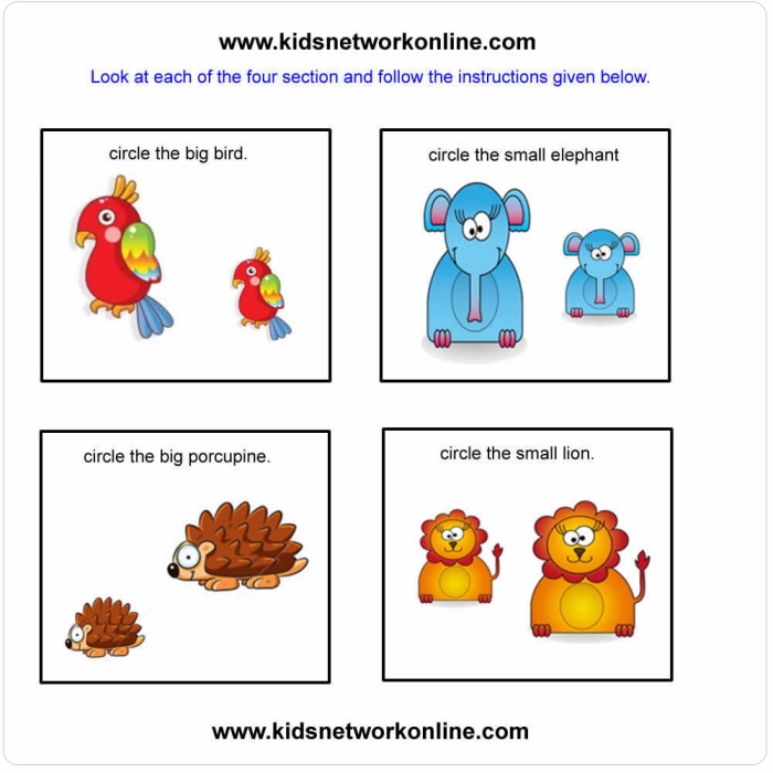 Pre-K worksheet helping children learn to compare sizes by deciding which object is bigger