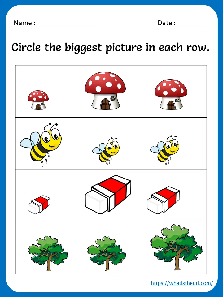 Pre-K student worksheet focusing on comparing objects to determine which is bigger