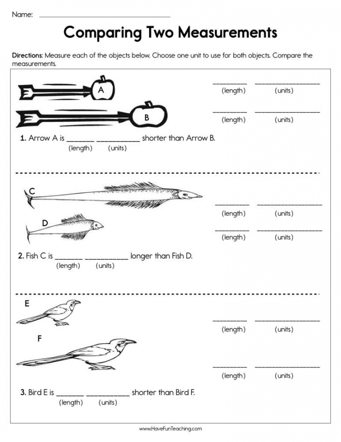 Pre-K geometry worksheet for comparing sizes and weights of two objects