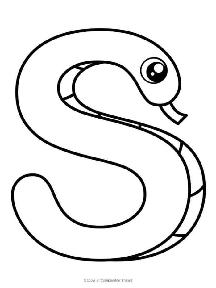 A preschool worksheet featuring snakes with various segments for children to practice coloring and pattern recognition