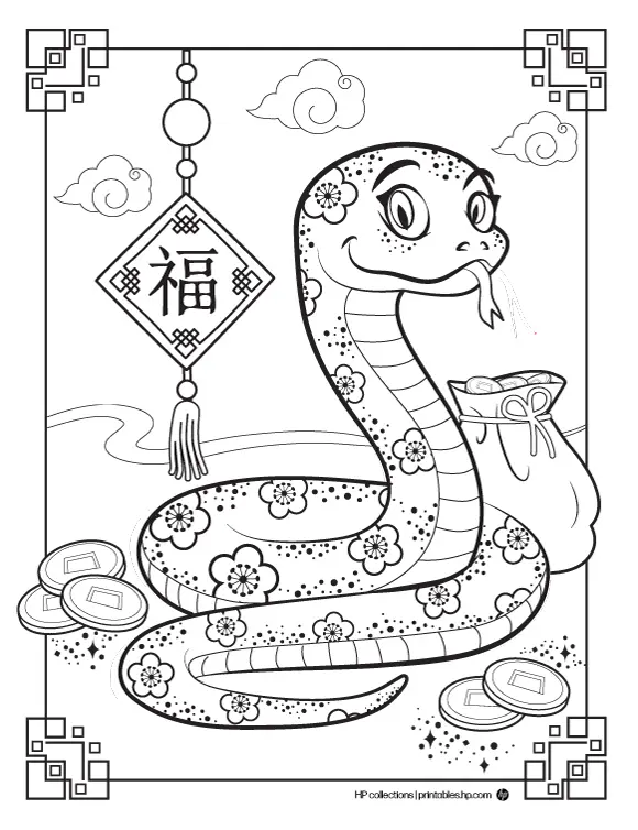Pre-K student worksheet featuring a snake outline with repeating pattern shapes to color in
