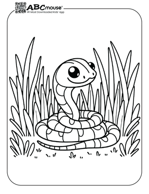 A preschool worksheet featuring outlines of snakes for children to color using specific patterns