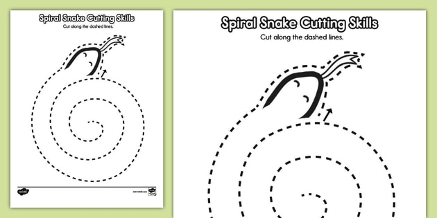 Physical Science worksheet for Pre-K Colorful snake spiral worksheet for kids to cut out and color, enhancing fine motor skills. Engaging pre-K arts and crafts activity featuring a spiral snake design.