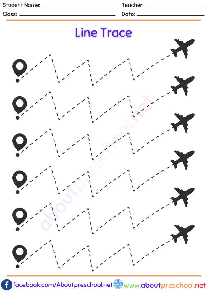 Pre-K worksheet with a snow sled graphic and dashed lines for students to practice tracing and fine motor skills