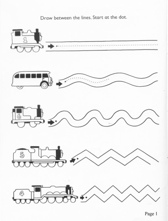 Pre-K handwriting worksheet featuring a snow sled illustration for tracing horizontal lines to improve fine motor skills