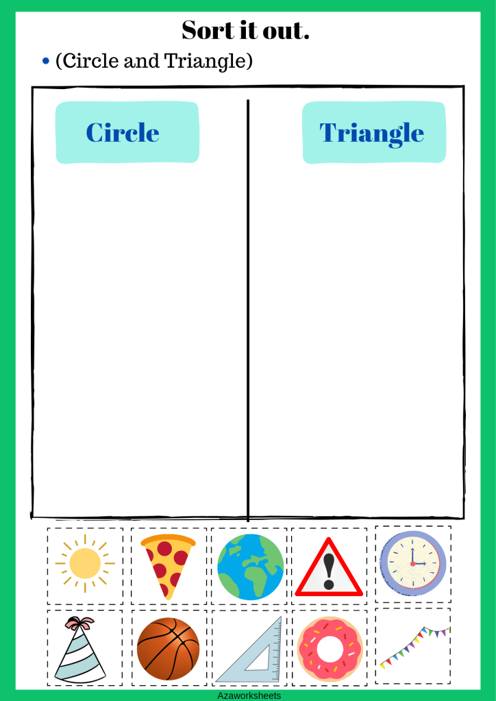 Sort It Out Number Theory Assessment Worksheet 25 Pre-K student completing a Sort It Out worksheet by grouping various shapes and colors