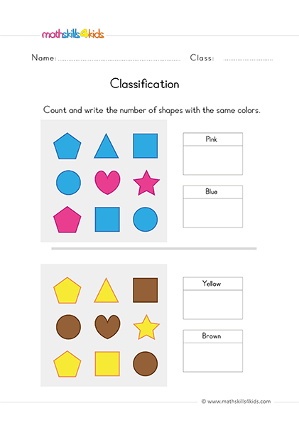 Number Theory worksheet for Pre-K Sorting worksheet for Pre-K students focusing on shapes and colors. Sort It Out assessment for young learners to evaluate sorting skills.