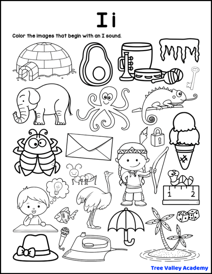 Phonics worksheet for Pre-K students focusing on identifying different beginning sounds in words