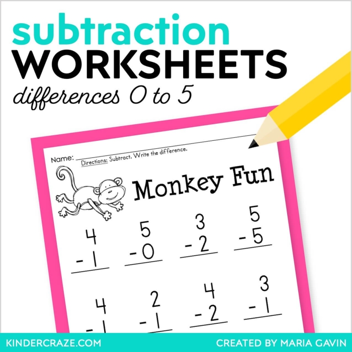 Preschoolers engage in subtraction by counting various springtime items like birds and bugs in this worksheet. Let's Practice Subtraction! 1–5 worksheet for Pre-K students.