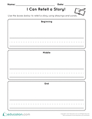 Pre-K worksheet helping students practice retelling a familiar story through words and illustrations